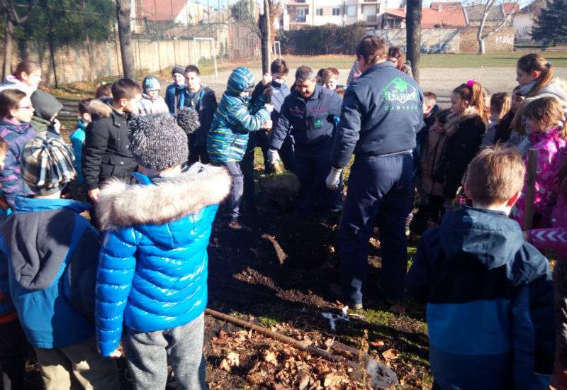 Đaci O&Scaron; Branko Radičević Pančevo u &scaron;kolskom dvori&scaron;tu